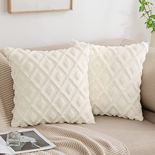 MIULEE Frühling Kissenbezüge 2er Set Wolle Sofakissen Sanft Dekokissen Weich Kissenbezug Couchkissen Dekorativ Zierkissenbezug für Sofa Bett Wohnzimmer Schlafzimmer 40x40 cm Creme von MIULEE