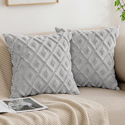 MIULEE Frühling Kissenbezüge 2er Set Wolle Sofakissen Sanft Dekokissen Weich Kissenbezug Couchkissen Dekorativ Zierkissenbezug für Sofa Bett Wohnzimmer Schlafzimmer 45x45 cm Hellgrau von MIULEE