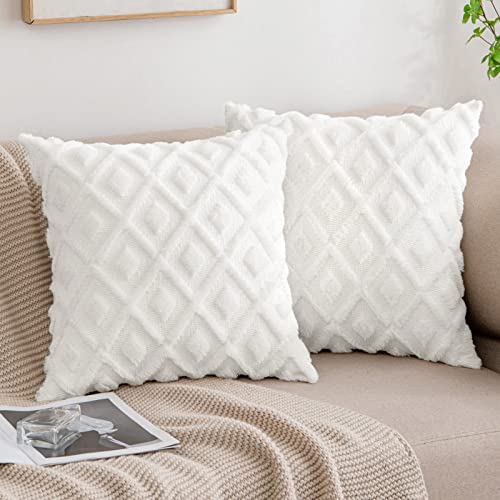 MIULEE Frühling Kissenbezüge 2er Set Wolle Sofakissen Sanft Dekokissen Weich Kissenbezug Couchkissen Dekorativ Zierkissenbezug für Sofa Bett Wohnzimmer Schlafzimmer 45x45 cm Weiß von MIULEE