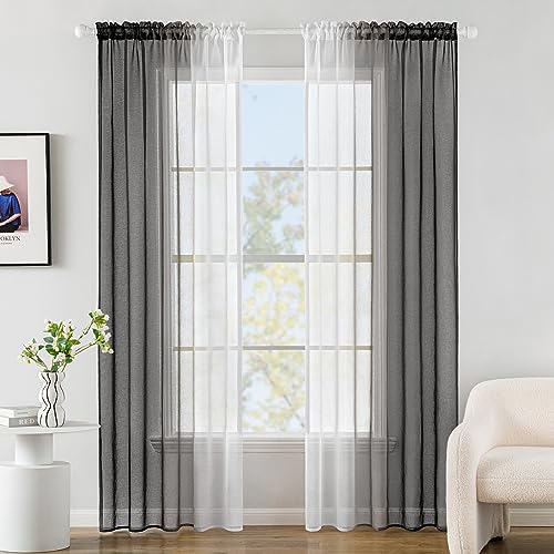 MIULEE Gardine Vorhänge Schwarz Transparente Wohnzimmer Modern Gardine Zweifarbiger Schiebevorhänge Vorhänge Gardinenschals Schlafzimmer 2er Set 140x160cm von MIULEE