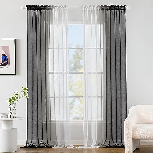 MIULEE Gardine Vorhänge Schwarz Transparente Wohnzimmer Modern Gardine Zweifarbiger Schiebevorhänge Vorhänge Gardinenschals Schlafzimmer 2er Set 140x280cm von MIULEE