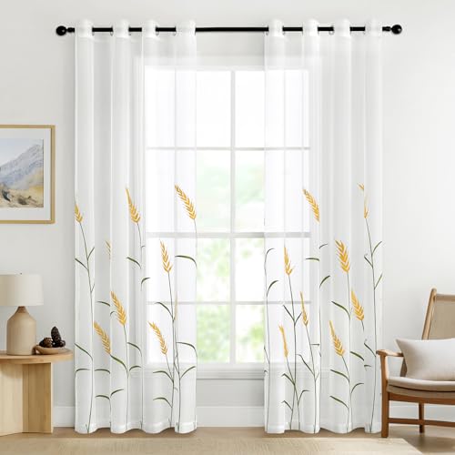 MIULEE Gardinen Bestickte Transparent Vorhänge Farbverlauf Voile Sheer 2er Set Motive Vorhang mit Ösen Dekoschal Fensterschal für Schlafzimmer und Wohnzimmer 225 cm x 140 cm(H x B) Weiß von MIULEE
