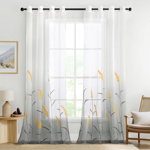 MIULEE Gardinen Bestickte Transparent Vorhänge Farbverlauf Voile Sheer 2er Set Motive Vorhang mit Ösen Dekoschal Fensterschal für Schlafzimmer und Wohnzimmer 245 cm x 140 cm(H x B) Grau von MIULEE