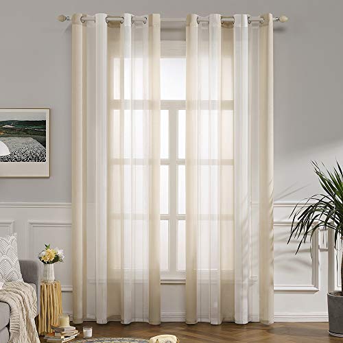 MIULEE Gardinen Gestreift Transparent mit Ösen, Voile Vorhänge Wohnzimmer Modern 2er Set, Vorhang Schlafzimmer Transparent mit Beige Weiss Gestreift Muster, Vorhang Halbtransparent Streifen 140X175 CM von MIULEE