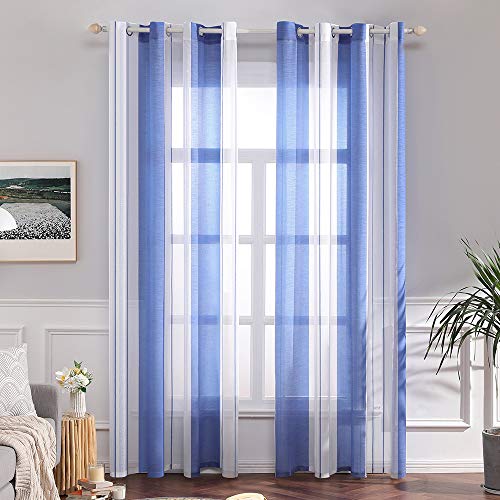 MIULEE Gardinen Gestreift Transparent mit Ösen, Voile Vorhänge Wohnzimmer Modern 2er Set, Vorhang Schlafzimmer Transparent mit Blau Weiss Gestreift Muster, Vorhang Halbtransparent Streifen 140X260 cm von MIULEE
