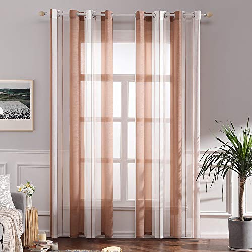 MIULEE Gardinen Gestreift Transparent mit Ösen, Voile Vorhänge Wohnzimmer Modern 2er Set, Vorhang Schlafzimmer Transparent mit Braun Weiss Gestreift Muster, Vorhang Halbtransparent Streifen 140X225 CM von MIULEE