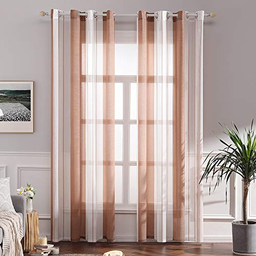 MIULEE Gardinen Gestreift Transparent mit Ösen, Voile Vorhänge Wohnzimmer Modern 2er Set, Vorhang Schlafzimmer Transparent mit Braun Weiss Gestreift Muster, Vorhang Halbtransparent Streifen 140X260 CM von MIULEE