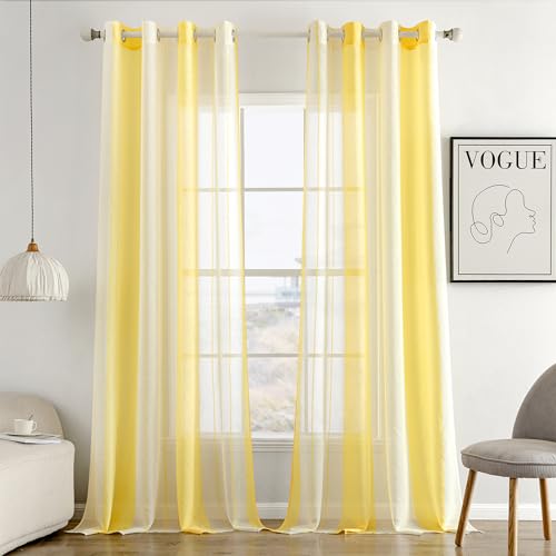 MIULEE Gardinen Gestreift Transparent mit Ösen, Voile Vorhänge Wohnzimmer Modern 2er Set, Vorhang Schlafzimmer Transparent mit Gelb Weiss Gestreift Muster, Vorhang Halbtransparent Streifen 140X260 cm von MIULEE