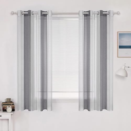 MIULEE Gardinen Gestreift Transparent mit Ösen, Voile Vorhänge Wohnzimmer Modern 2er Set, Vorhang Schlafzimmer Transparent mit Grau Weiss Gestreift Muster, Vorhang Halbtransparent Streifen 140X137 cm von MIULEE