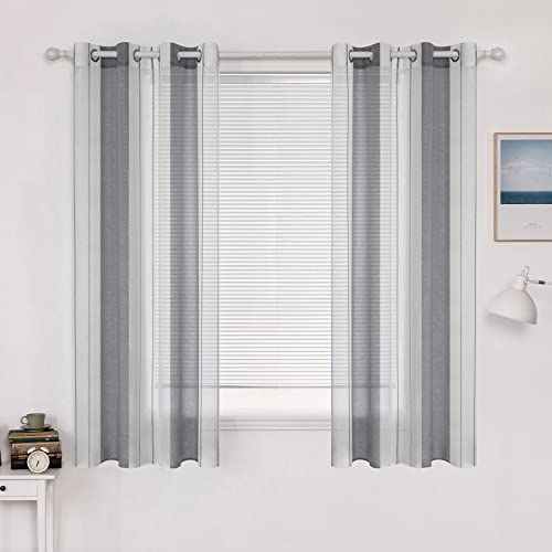 MIULEE Gardinen Gestreift Transparent mit Ösen, Voile Vorhänge Wohnzimmer Modern 2er Set, Vorhang Schlafzimmer Transparent mit Grau Weiss Gestreift Muster, Vorhang Halbtransparent Streifen 140X175 cm von MIULEE