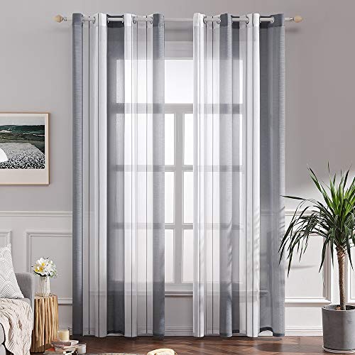 MIULEE Gardinen Gestreift Transparent mit Ösen, Voile Vorhänge Wohnzimmer Modern 2er Set, Vorhang Schlafzimmer Transparent mit Grau Weiss Gestreift Muster, Vorhang Halbtransparent Streifen 140X200 cm von MIULEE