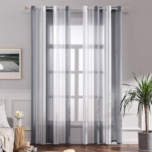 MIULEE Gardinen Gestreift Transparent mit Ösen, Voile Vorhänge Wohnzimmer Modern 2er Set, Vorhang Schlafzimmer Transparent mit Grau Weiss Gestreift Muster, Vorhang Halbtransparent Streifen 140X270 cm von MIULEE