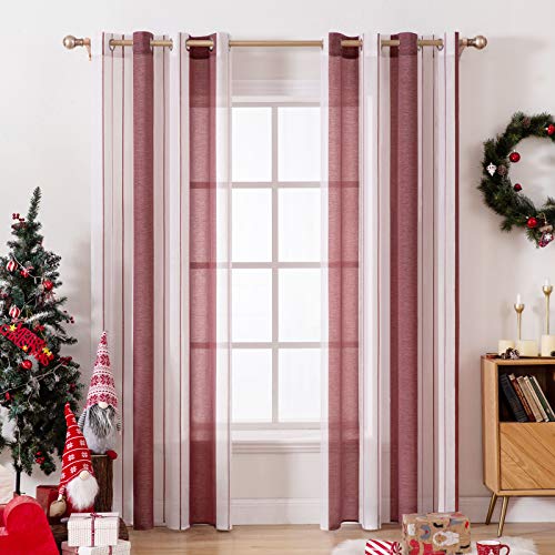 MIULEE Gardinen Gestreift Transparent mit Ösen-Voile Vorhänge Wohnzimmer Modern 2er Set, Vorhang Schlafzimmer Transparent mit Weinrot Weiss Gestreift Muster Vorhang Halbtransparent Streifen 140X245 CM von MIULEE