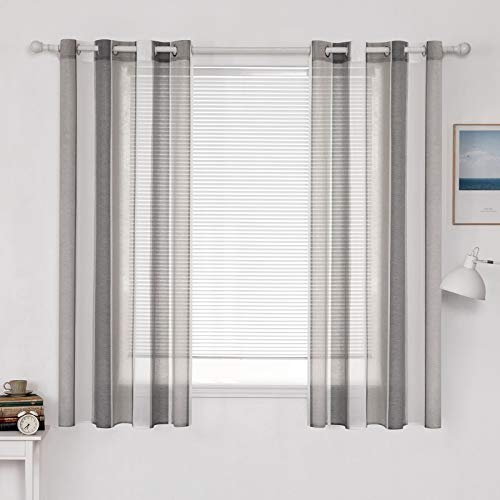 MIULEE Gardinen Gestreift Transparent mit Ösen, Voile Vorhänge Wohnzimmer Modern Kurz 2er Set, Vorhang Kleines Fenster Transparent mit Dunkelgrau Weiß Streifen, Gardinen Kurz Halbtransparent 140X145 von MIULEE