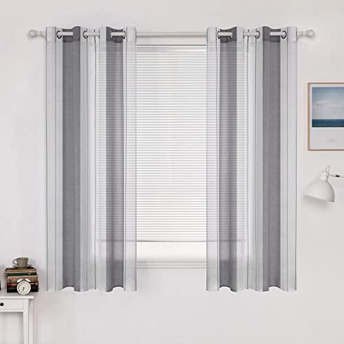 MIULEE Gardinen Gestreift Transparent mit Ösen, Voile Vorhänge Wohnzimmer Modern Kurz 2er Set, Vorhang Kleines Fenster Transparent mit Grau Weiß Streifen Muster, Gardinen Kurz Halbtransparent 140X160 von MIULEE