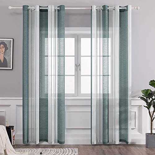 MIULEE Gardinen Gestreift Transparent mit Ösen, Voile Vorhänge Wohnzimmer Modern 2er Set, Vorhang Schlafzimmer Transparent mit Grün Weiss Gestreift Muster, Vorhang Halbtransparent Streifen 140X225 cm von MIULEE