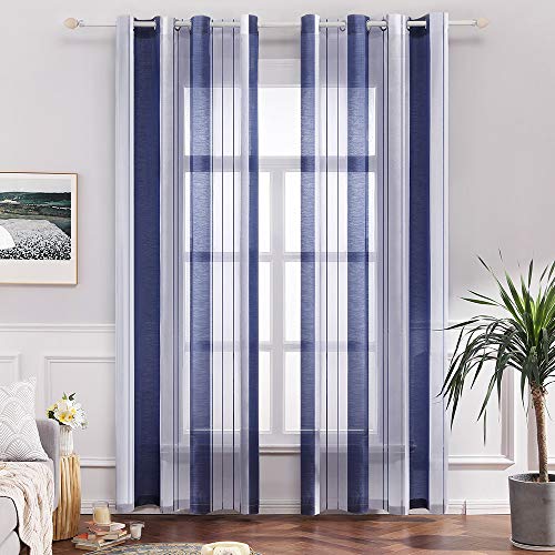 MIULEE Gardinen Gestreift Transparent mit Ösen, Voile Vorhänge Wohnzimmer Modern 2er Set, Vorhang Schlafzimmer Transparent mit Blau Weiss Gestreift Muster, Vorhang Halbtransparent Streifen 140X260 cm MIULEE Gardinen Gestreift Transparent mit Ösen, Voile Vorhänge Wohnzimmer Modern 2er Set, Vorhang Schlafzimmer Transparent mit Blau Weiss Gestreift Muster, Vorhang Halbtransparent Streifen 140X260 cm von MIULEE