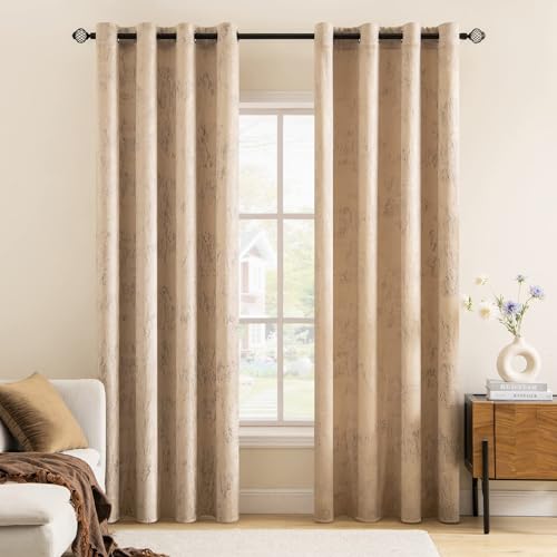 MIULEE Gardinen Gold Folie Druck Samtvorhänge Vorhang Funkeln Vorhänge mit Ösen Thermogardine Ösenvorhang für Schlafzimmer Wohnzimmer 2er Set 140 x 200 cm(B x H) Beige von MIULEE