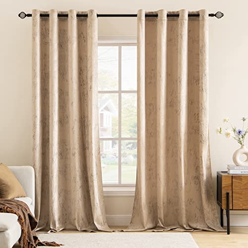 MIULEE Gardinen Gold Folie Druck Samtvorhänge Vorhang Funkeln Vorhänge mit Ösen Thermogardine Ösenvorhang für Schlafzimmer Wohnzimmer 2er Set 140 x 260 cm(B x H) Beige von MIULEE