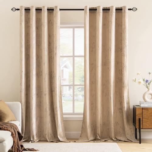 MIULEE Samtvorhang Beige Verdunkelungsvorhang Ösen 2er Set B 140 x H 300cm,Vorhang Blickdicht Vorhänge Samt mit Goldfolie Muster für Deko Schlafzimmer Wohnzimmer Wärmeisolierende Velvet Curtains von MIULEE