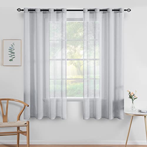 MIULEE Gardinen Kurz mit Ösen Transparente Optik Gardine Ösenvorhang Ösenschal Transparent Durchsichtig Vorhang Kurz für Schlafzimmer Wohnzimmer 140x122 cm (B x H) 2er Set Grau von MIULEE