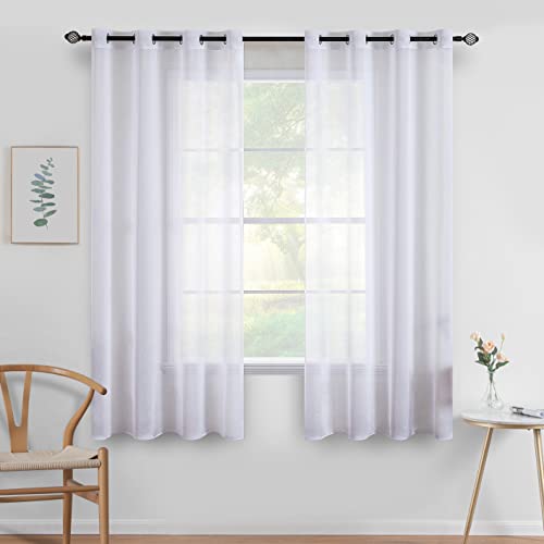 MIULEE Gardinen Kurz mit Ösen Transparente Optik Gardine Ösenvorhang Ösenschal Transparent Durchsichtig Vorhang Kurz für Schlafzimmer Wohnzimmer 140x122 cm (B x H) 2er Set Weiß von MIULEE