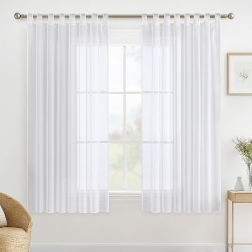 MIULEE Gardinen Schlaufenschal 2er Set Vorhänge Transparente Schlaufen Gardine Weiss aus Voile Vorhang Transparent Wohnzimmer Luftig Dekoschal für Schlafzimmer 137 x 140 cm (H x B), Tab Top Weiß von MIULEE