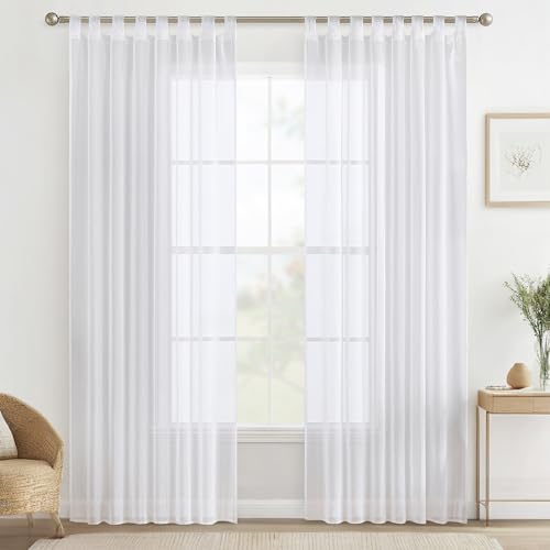 MIULEE Gardinen Schlaufenschal 2er Set Vorhänge Transparente Schlaufen Gardine Weiss aus Voile Vorhang Transparent Wohnzimmer Luftig Dekoschal für Schlafzimmer 280 x 140 cm (H x B), Tab Top Weiß von MIULEE