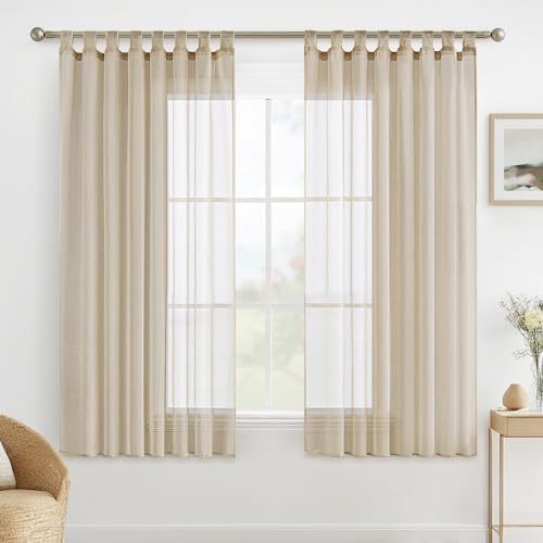 MIULEE Gardinen Schlaufenschal 2er Set Vorhänge Transparente Schlaufen Gardine aus Voile Vorhang Transparent Wohnzimmer Luftig Dekoschal für Schlafzimmer 175 x 140 cm (H x B), Tab Top Khaki von MIULEE