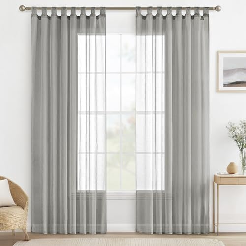 MIULEE Gardinen Schlaufenschal 2er Set Vorhänge Transparente Schlaufen Gardine aus Voile Vorhang Transparent Wohnzimmer Luftig Dekoschal für Schlafzimmer 225 x 140 cm (H x B), Tab Top Grau von MIULEE