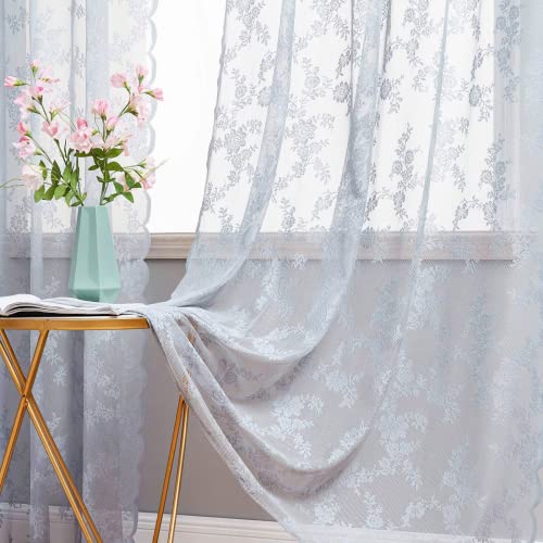 MIULEE Gardinen Spitze-Wunderschöne Grau Blumen Bestickte Spitzengardinen, 2er Set Transparent Vorhang Spitze Vintage, Voile Spitzenvorhänge mit Ösen für Wohnzimmer Schlafzimmer Dekor, 2X H245xB150cm von MIULEE