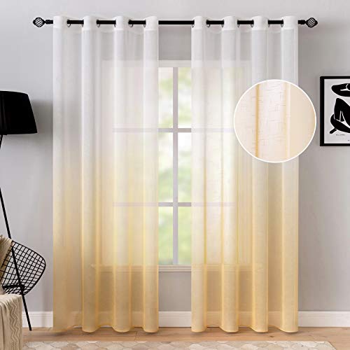 MIULEE Gardinen Transparent Vorhänge Farbverlauf Leinen Sheer 2er Set Voile Vorhang mit Ösen Dekoschal Fensterschal für Schlafzimmer und Wohnzimmer 245 x 140cm (H x B) Weiß Orange von MIULEE