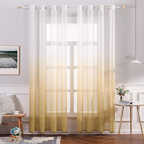 MIULEE Gardinen Transparent Vorhänge Farbverlauf Voile Sheer 2er Set Vorhang mit Ösen Dekoschal Fensterschal für Schlafzimmer und Wohnzimmer 145 cm x 140 cm(H x B) Weiß Orange von MIULEE