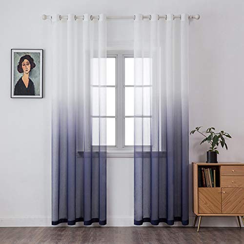 MIULEE Gardinen Transparent Vorhänge Farbverlauf Voile Sheer 2er Set Vorhang mit Ösen Dekoschal Fensterschal für Schlafzimmer und Wohnzimmer 175 cm x 140 cm(H x B) Weiß Blau-lila von MIULEE