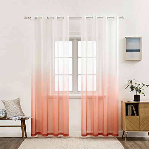MIULEE Gardinen Transparent Vorhänge Farbverlauf Voile Sheer 2er Set Vorhang mit Ösen Dekoschal Fensterschal für Schlafzimmer und Wohnzimmer 215 cm x 140 cm(H x B) Weiß Orangenpulver von MIULEE