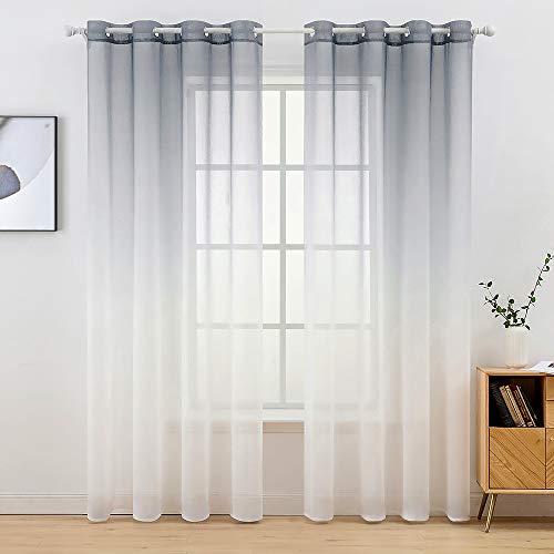 MIULEE Gardinen Transparent Vorhänge Farbverlauf Voile Sheer 2er Set Vorhang mit Ösen Dekoschal Fensterschal für Schlafzimmer und Wohnzimmer 225 cm x 140 cm(H x B) Grau-weiß von MIULEE