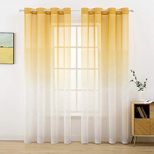 MIULEE Gardinen Transparent Vorhänge Farbverlauf Voile Sheer 2er Set Vorhang mit Ösen Dekoschal Fensterschal für Schlafzimmer und Wohnzimmer 225 cm x 140 cm(H x B) Orange-weiß von MIULEE