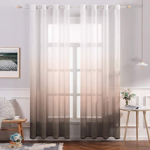 MIULEE Gardinen Transparent Vorhänge Farbverlauf Voile Sheer 2er Set Vorhang mit Ösen Dekoschal Fensterschal für Schlafzimmer und Wohnzimmer 225 cm x 140 cm(H x B) Weiß Kaffeefarbe von MIULEE