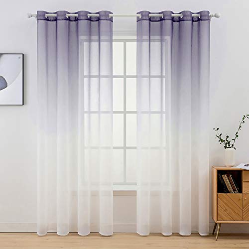 MIULEE Gardinen Transparent Vorhänge Farbverlauf Voile Sheer 2er Set Vorhang mit Ösen Dekoschal Fensterschal für Schlafzimmer und Wohnzimmer 245 cm x 140 cm(H x B) Lila weiß von MIULEE