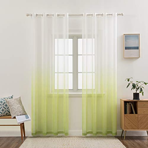 MIULEE Gardinen Transparent Vorhänge Farbverlauf Voile Sheer 2er Set Vorhang mit Ösen Dekoschal Fensterschal für Schlafzimmer und Wohnzimmer 245 cm x 140 cm(H x B) Weiß Grün von MIULEE
