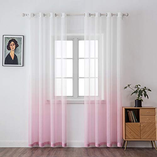 MIULEE Gardinen Transparent Vorhänge Farbverlauf Voile Sheer 2er Set Vorhang mit Ösen Dekoschal Fensterschal für Schlafzimmer und Wohnzimmer 245 cm x 140 cm(H x B) Weiß Rosa von MIULEE