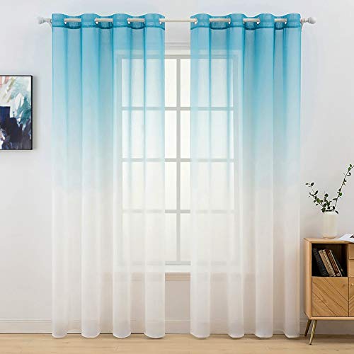 MIULEE Gardinen Transparent Vorhänge Farbverlauf Voile Sheer 2er Set Vorhang mit Ösen Dekoschal Fensterschal für Schlafzimmer und Wohnzimmer 260 cm x 140 cm(H x B) Blau-weiß von MIULEE