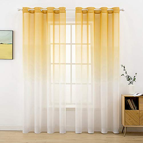 MIULEE Gardinen Transparent Vorhänge Farbverlauf Voile Sheer 2er Set Vorhang mit Ösen Dekoschal Fensterschal für Schlafzimmer und Wohnzimmer 260 cm x 140 cm(H x B) Orange-weiß von MIULEE