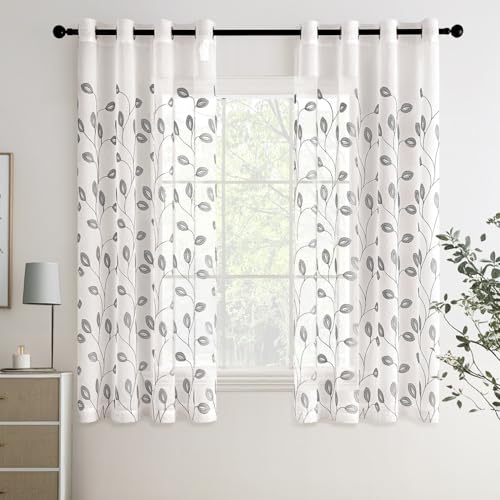 MIULEE Gardinen Voile Vorhänge mit Ösen Paneelvorhang für zu Hause, Wohnzimmer und Schlafzimmer 2er Set Hellgrau 160x140 cm von MIULEE
