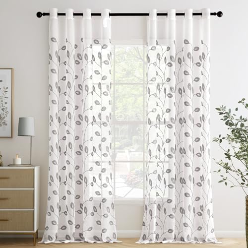 MIULEE Gardinen Voile Vorhänge mit Ösen Paneelvorhang für zu Hause, Wohnzimmer und Schlafzimmer 2er Set Hellgrau 260x140 cm von MIULEE