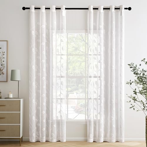 MIULEE Gardinen Voile Vorhänge mit Ösen Paneelvorhang für zu Hause, Wohnzimmer und Schlafzimmer 2er Set Weiß 220x140 cm von MIULEE