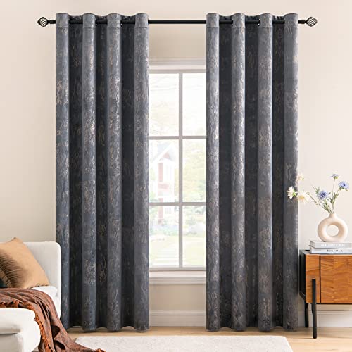 MIULEE Samtvorhang Grau Verdunkelungsvorhang Ösen 2er Set B 140 x H 145cm,Vorhang Blickdicht Vorhänge Samt mit Goldfolie Muster für Deko Schlafzimmer Wohnzimmer Wärmeisolierende Velvet Curtains von MIULEE