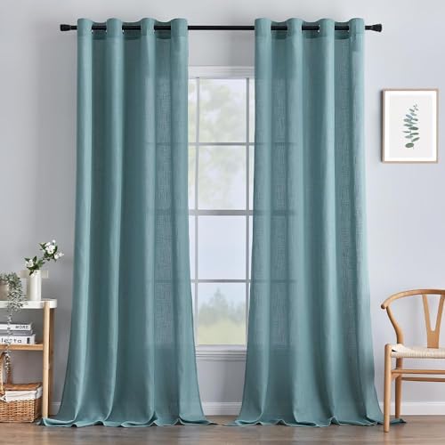 MIULEE Gardinen Vorhänge Schlafzimmer Vorhang Blau Gardine Wohnzimmer Leinenoptik Gardinen mit Ösen Fenster Halbtransparent Vorhang Modern Innen Balkontür Küche Vorhänge 140 x 215 cm von MIULEE