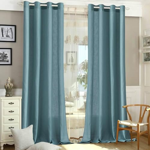 MIULEE Gardinen Vorhänge Schlafzimmer Vorhang Blau Gardine Wohnzimmer Leinenoptik Gardinen mit Ösen Fenster Halbtransparent Vorhang Modern Innen Balkontür Küche Vorhänge 140 x 260 cm von MIULEE