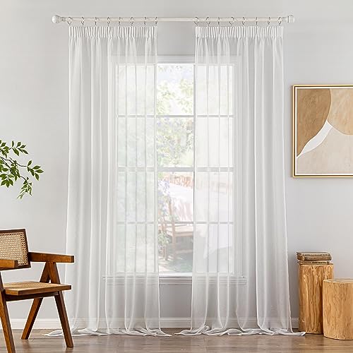 MIULEE Gardinen Vorhänge mit Kräuselband 2er Set Gardine Weiss Vorhang Mit Ösen Gardinen Wohnzimmer aus Sheer Voile Curtains Transparent Weiß Schlafzimmer 140 x 260 cm von MIULEE